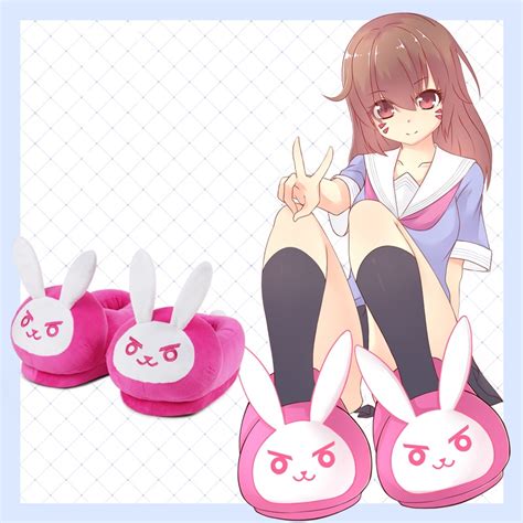 Kawaii Anime Ow Dva Bunny Cute Indoor Slippers Warm Soft