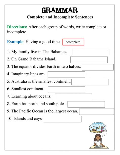 Complete And Incomplete Sentences Worksheet Incomplete Sentences
