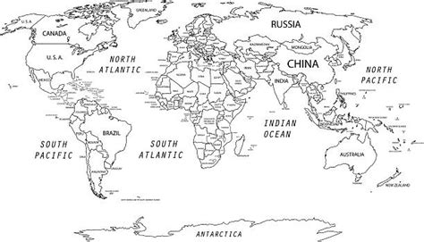 World Map Black And White Outline Illustrations Royalty Free Vector