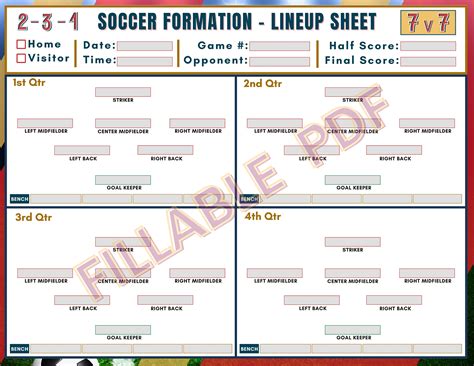 7v7 Soccer Formation Lineup Sheet Editable Pdf Soccer Training