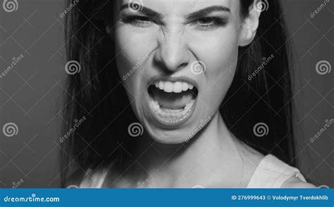 Screaming Hate Rage Crying Emotional Angry Woman Screaming On Blue Studio Background Human
