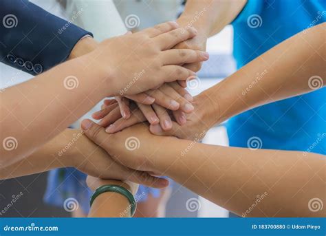 Many Multiracial Hands Coming Together As A Team Stock Photo Image Of