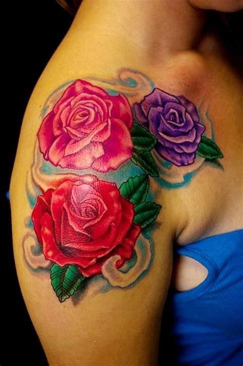 Different Colored Roses Tattoo On Shoulder Tattooimages Biz