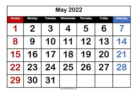 Blank May 2022 Printable Calendar Free Templates
