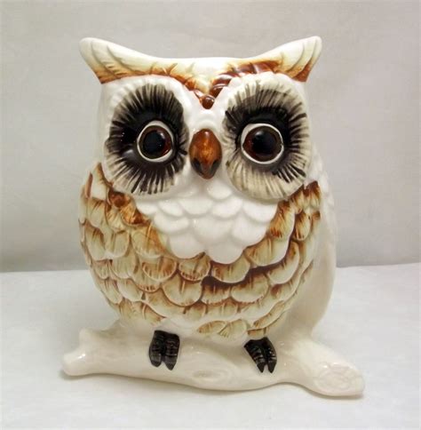 Vintage Lefton Ceramic Owl Planter Vase Brown And White Ceramic Owl
