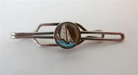 Sailboat Tie Clasp Reverse Painted Sterling Nautical Tie Etsy