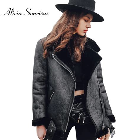 buy women fur coat winter leather jacket women black lamb fur short motorcycle