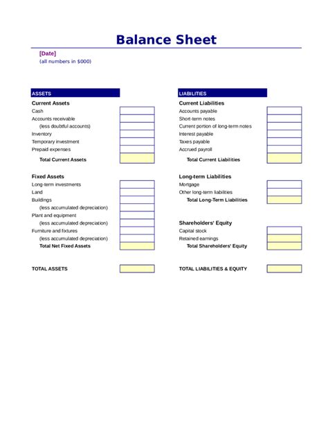 Printable Balance Sheet Template Fillable Balance Sheet Template Images