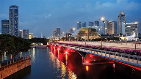 Wallpaper City Cityscape Night Singapore Reflection Skyline