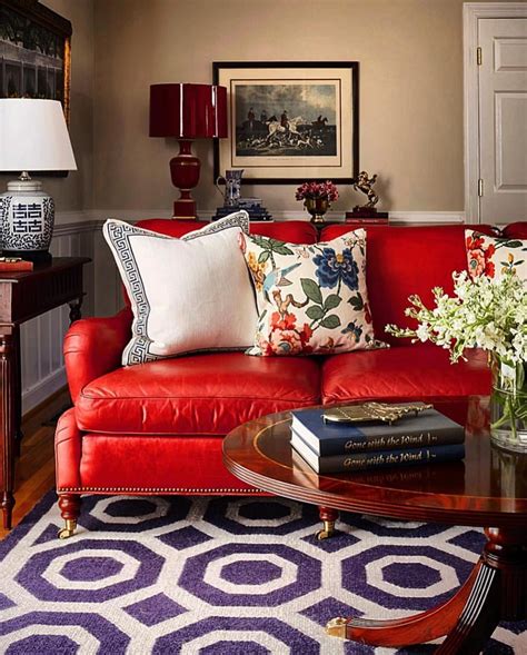 Delightful Living Room Featuring This Marvelous Red Sofa Interior