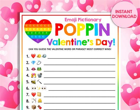 Valentines Day Emoji Pictionary Game Poppin Fun Party Pop It Etsy