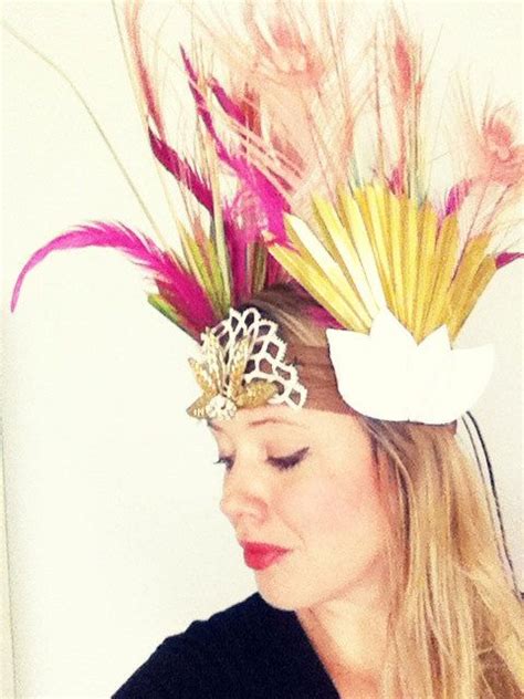 fierce festival halloween headdress with gold palm leaves etsy headdress pink peacock pink