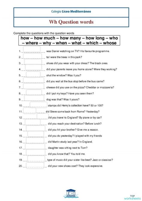 Wh Questions Interactive Worksheet Images