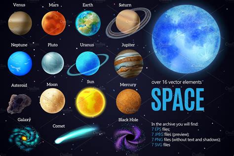 Outer Space And Planets Set Custom Designed Illustrations ~ Creative Market