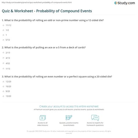 Quiz & Worksheet - Probability of Compound Events | Study.com