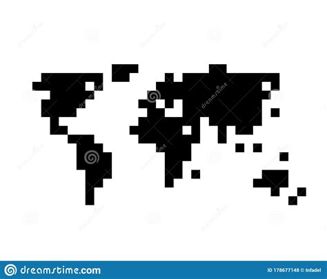 Minimal Pixel Art Global World Map Stock Vector Illustration Of