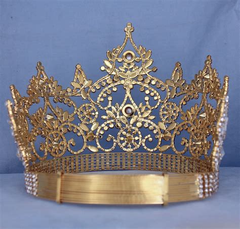 Continental Adjustable Rhinestone Gold Crown Tiara Crowndesigners