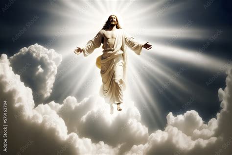 The Resurrected Jesus Christ Ascending To Heaven Ilustração Do Stock