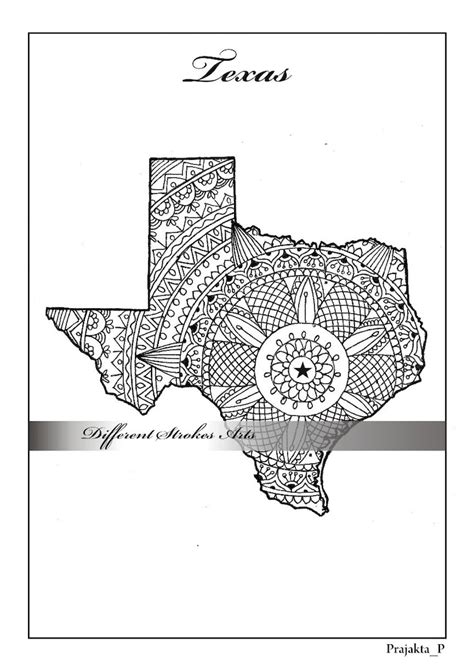 Adult Coloring Maps Texas Map States Maps Coloring Pages Us Etsy