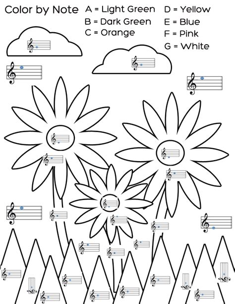 Music notes are interesting subjects to feature on coloring pages. Mrs. Q's Music Blog: Freebie: Color by Note Flowers