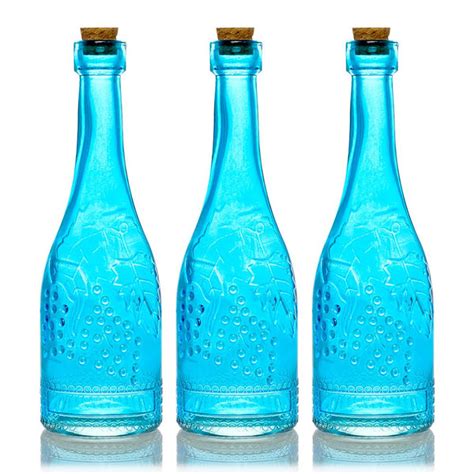 3 Pack 6 6 Stella Turquoise Vintage Glass Bottle With Wedding Flower Bud Vase With Cork