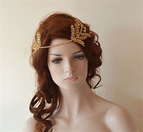 Gold Rhinestone Forehead Band Bridal Headband Bridal Halo Wedding