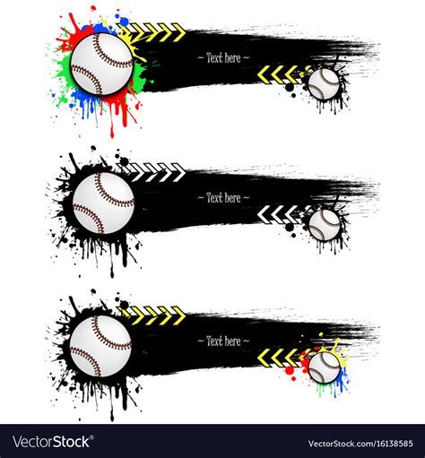Download Set grunge banners with blots and baseball balls Vector Image