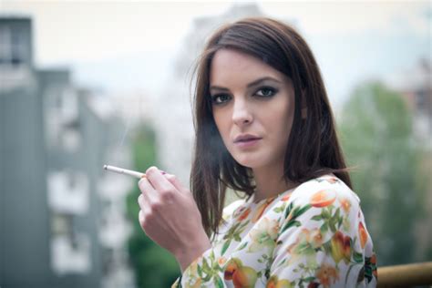 Beautiful Brunette Woman Smoking Addict Smoking A