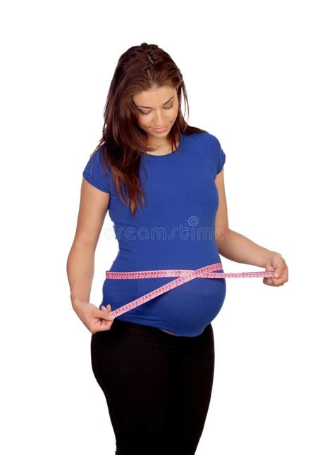 Beautiful Pregnant Woman Measuring Her Belly Stock Image Image Of