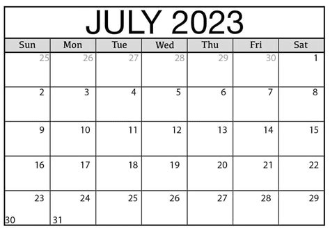 Blank July 2023 Calendar Printable Word Document Pelajaran