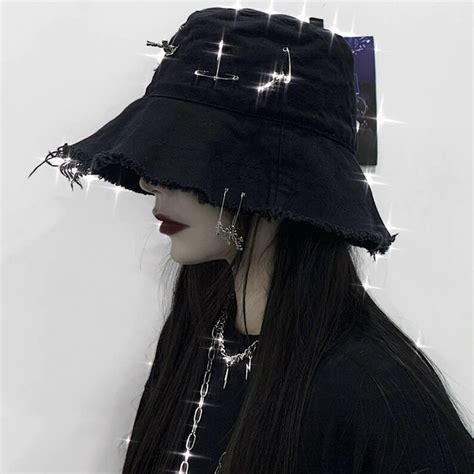 Grunge Hat With Accessories Gothic Summer Hat Punk Harajuku Etsy