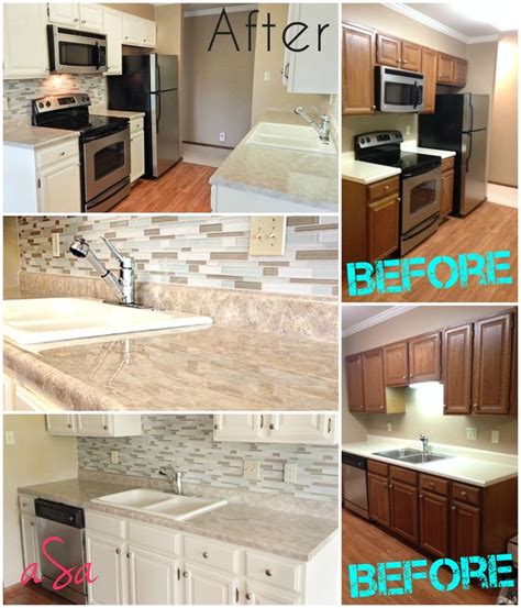How to update your kitchen cabinets with paint. Before and After $300 Kitchen Transformation! Backsplash ...