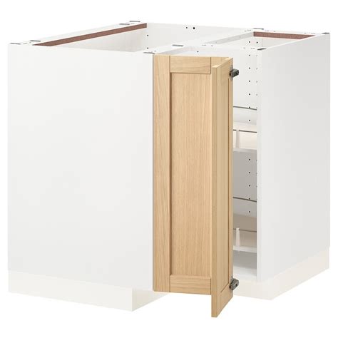 Metod Corner Base Cabinet With Carousel Whiteforsbacka Oak 88x88 Cm