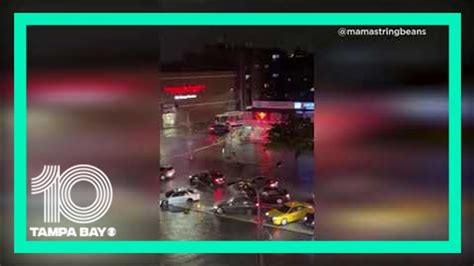 northeast flooding streets in queens new york jammed with cars as water rises youtube