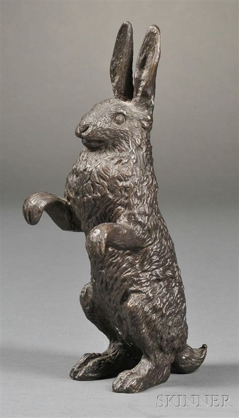 Bronze Rabbit Standing On Its Hind Legs Dark Brown Patina Animal