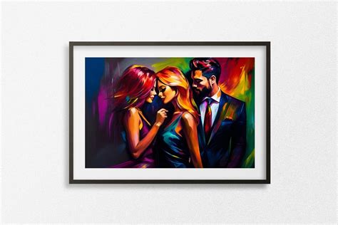 Erotic Threesome Two Women A Man In A Suit Digital Art Etsy