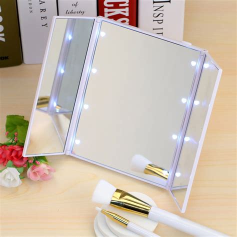 New Folding Portable Women Tri Fold 8 Led Lighted Cosmetic Beauty