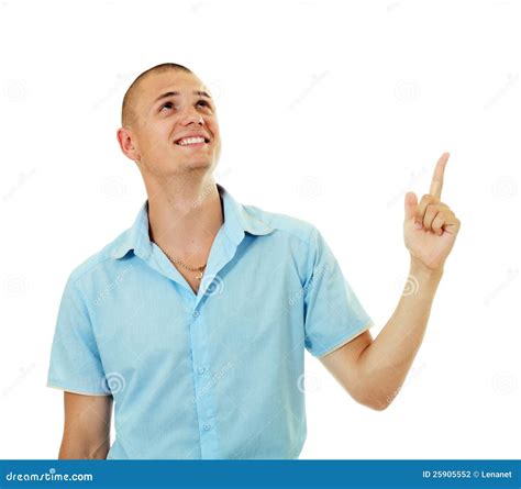Smiling Man Pointing Up Stock Photo Image Of Fresh Point 25905552