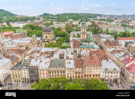 View From The Lviv Town Hall Tower Over The City And Its Churches