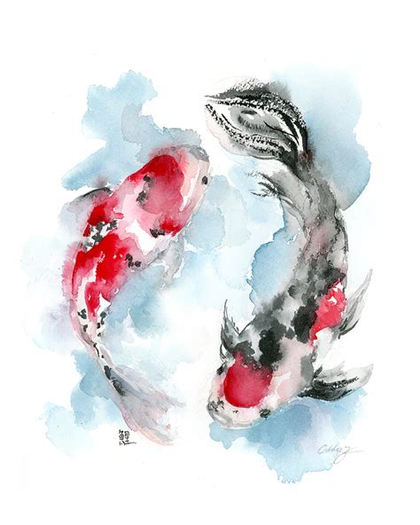 Duo Koi Fish Watercolor Art Print Easy Sunday Club