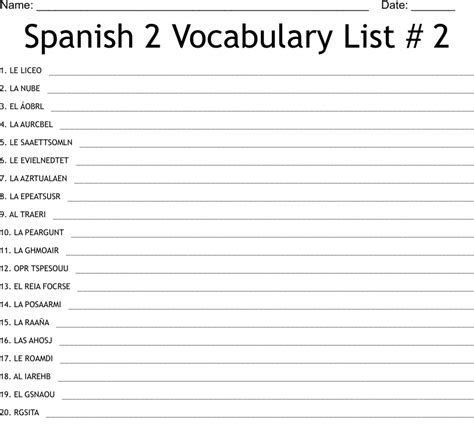 Spanish 2 Vocabulary List 2 Word Scramble Wordmint