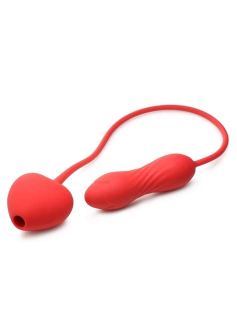 Shegasm Love On Me Rechargeable Silicone Suction Clit Stimulator And Vibrating Egg Red