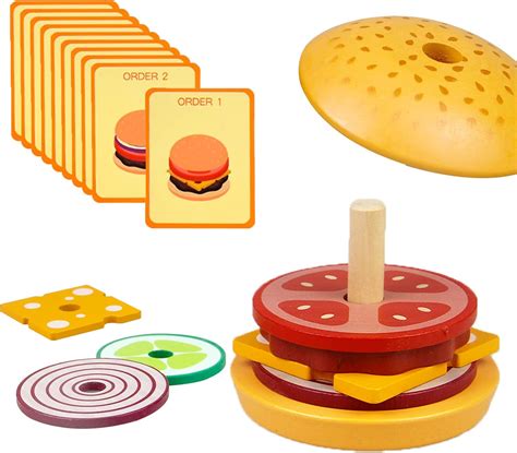 Wooden Burger Stacking Toys Montessori Humburger Stacking Toy Play Food