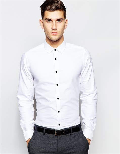 Mens White Button Down Shirt With Black Buttons Thomasena Joy
