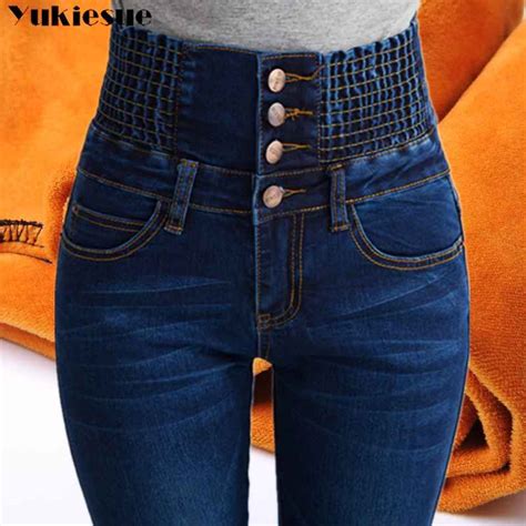 Women S Jeans Winter High Waist Skinny Fleece Lined