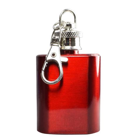 1oz Mini Hip Flask Keyring In Red