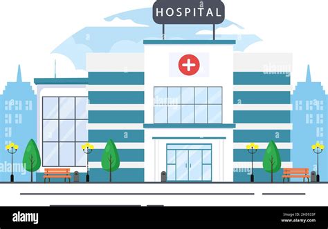 Hospital Building For Healthcare Cartoon Background Vector Illustration