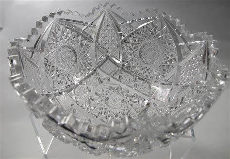 American Brilliant Period Hand Cut Glass Bowl Abp Antique Hobstar