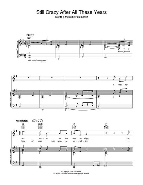 Paul Simon Still Crazy After All These Years Sheet Music And Printable Pdf Music Notes Sheet