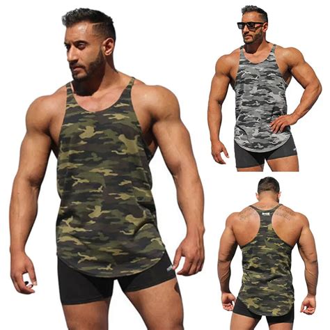 men sleeveless bodybuilding shirt camouflage tee gym singlet fitness sport vest in running vests